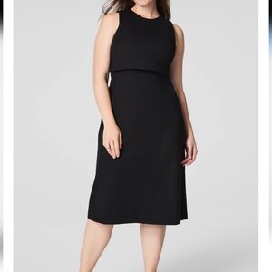 Spanx Ponte Overlay Sheath Dress Cut Out Back Size L Black Classic Chic Slimming